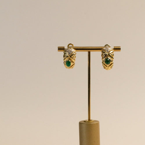Boucles d'oreilles Boucles d’oreilles vintage en or jaune 18k, émeraudes cabochon et diamants 58 Facettes