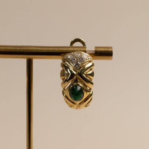 Boucles d'oreilles Boucles d’oreilles vintage en or jaune 18k, émeraudes cabochon et diamants 58 Facettes