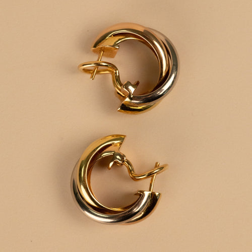 Boucles d'oreilles Cartier Trinity - Boucles d’oreilles créoles trois ors 18 carats 58 Facettes