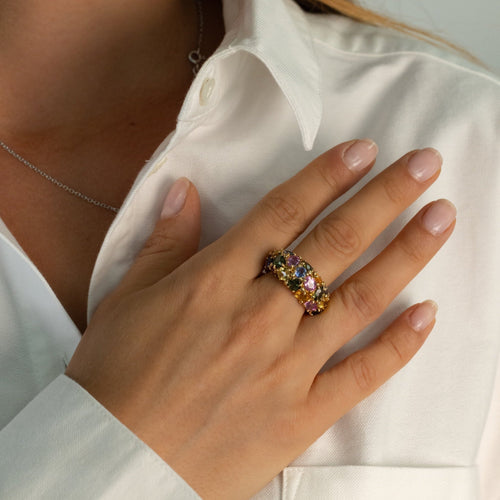 Bague 52 Chaumet - Bague Tutti Frutti en or jaune et saphirs multicolores 58 Facettes