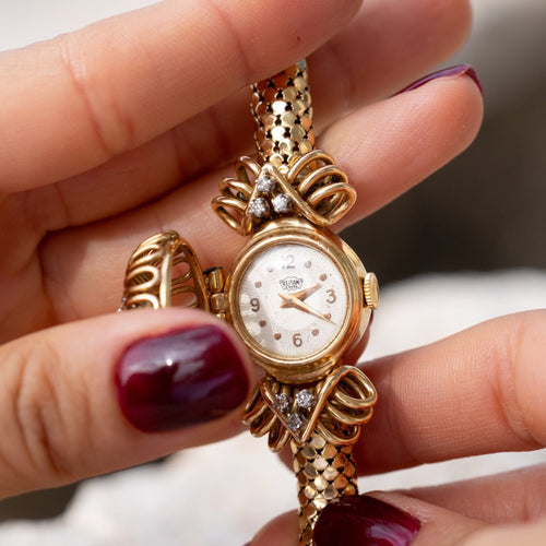 Montre Barichella - Montre secrète des années 1950 en or jaune 18 carats avec diamants 58 Facettes
