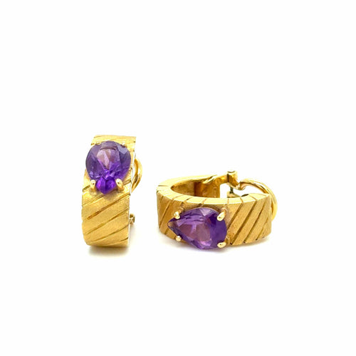 Boucles d'oreilles Boucles d’oreilles vintage en or jaune 18 carats avec améthyste 58 Facettes