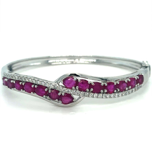 Bracelet Bracelet en or blanc 18k avec rubis et diamants 58 Facettes