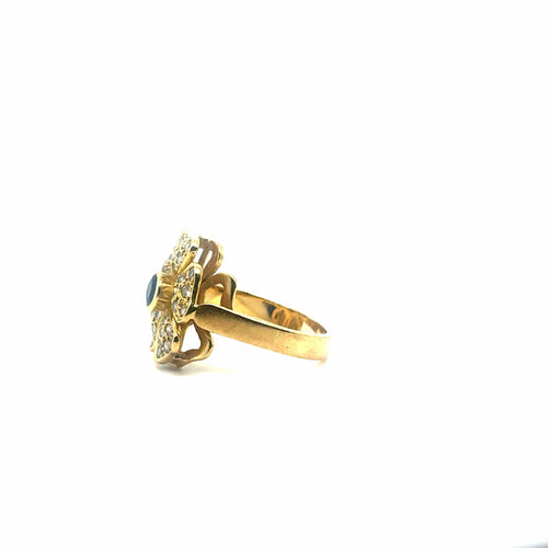 Bague 56 Bague fleur en or jaune, saphir et diamants 58 Facettes