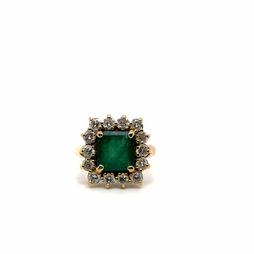 Bague 54 Bague vintage émeraude taille carrée et diamants en or jaune 750 58 Facettes