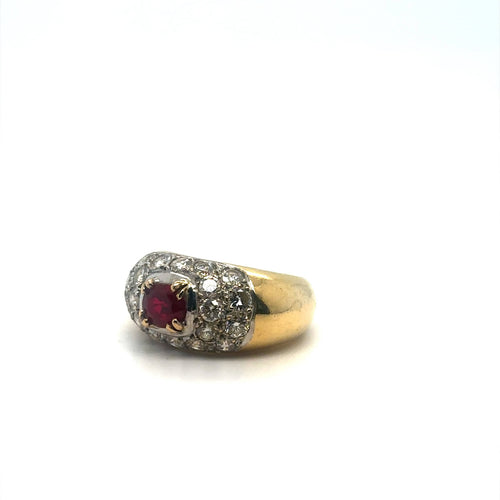 Bague 55 Bague jonc vintage en or jaune 750‰, rubis et diamants 58 Facettes