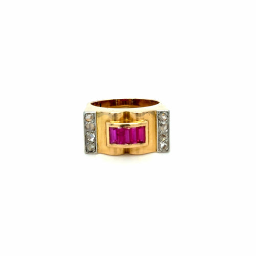 Bague 54 Bague Tank en or jaune 750‰, rubis taille baguette et diamants 58 Facettes