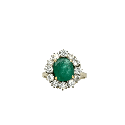 Bague 50 Bague marguerite en or blanc, émeraude et diamants 58 Facettes