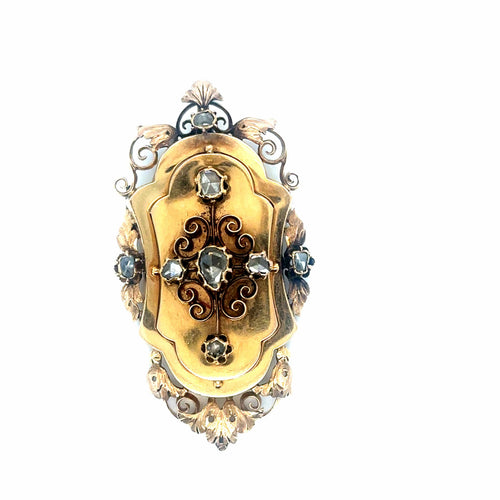 Pendentif Broche-pendentif d’époque victorienne en or jaune sertie de diamants taille rose 58 Facettes