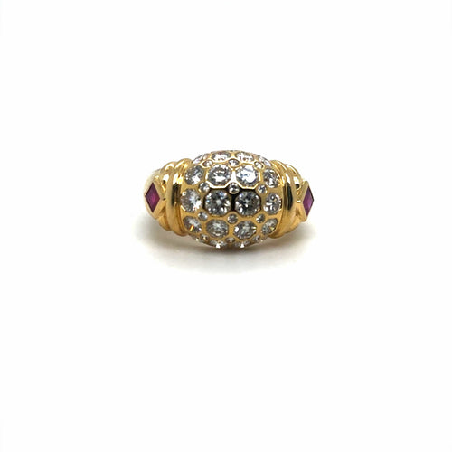 Bague 51 Bague jonc en or jaune 18k, rubis et diamants 58 Facettes