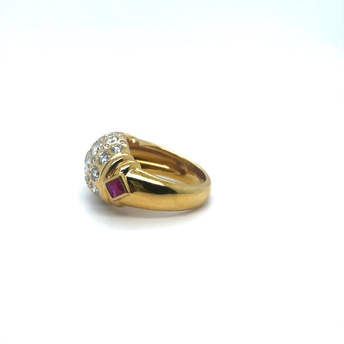 Bague 51 Bague jonc en or jaune 18k, rubis et diamants 58 Facettes