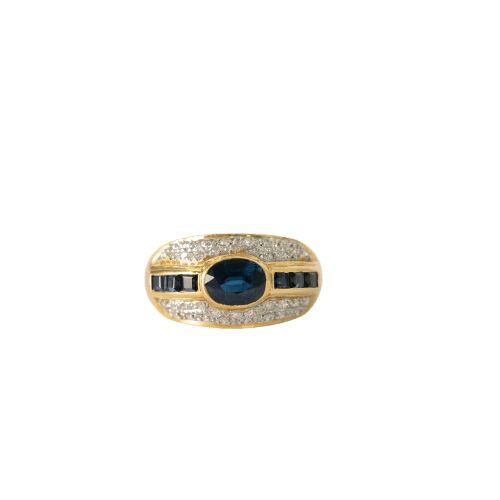 Bague 50 Bague jonc en or jaune 18 carats, saphirs et diamants, années 80 58 Facettes