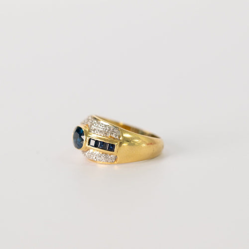 Bague 50 Bague jonc en or jaune 18 carats, saphirs et diamants, années 80 58 Facettes