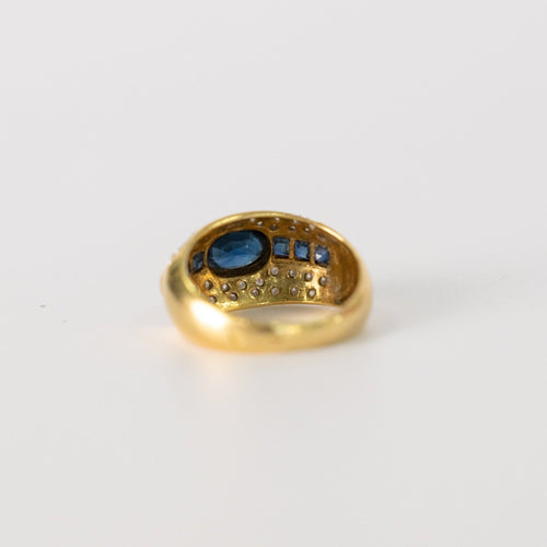 Bague 50 Bague jonc en or jaune 18 carats, saphirs et diamants, années 80 58 Facettes