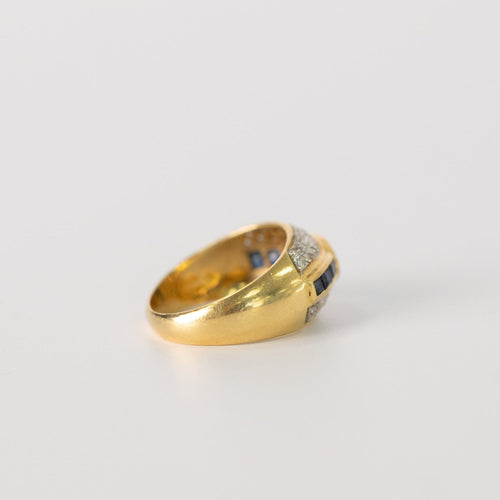 Bague 50 Bague jonc en or jaune 18 carats, saphirs et diamants, années 80 58 Facettes