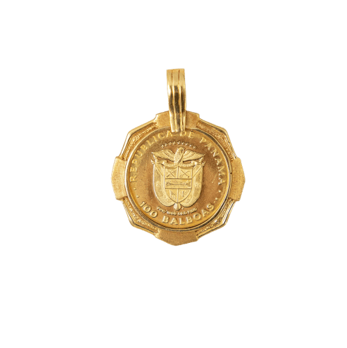 Pendentif Pendentif - Pièce d’or de 100 balboas, 1978, monture en or jaune 18 carats 58 Facettes