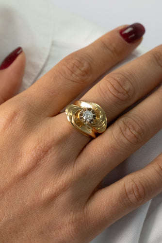 Bague 52 Bague Tourbillon Or Jaune & Diamant, Années 1950 58 Facettes