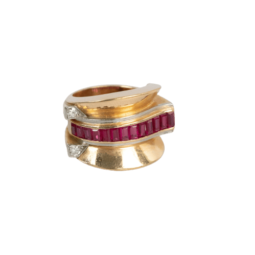 Bague 49 Bague Tank Rubis et Diamants, Années 1940-1950 58 Facettes