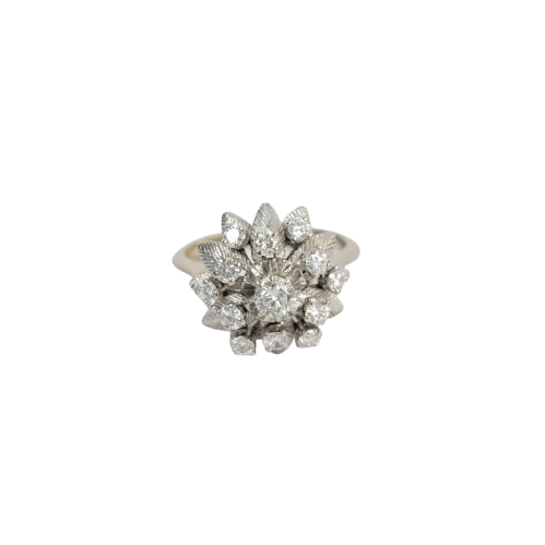 Bague 51 Bague Marguerite Vintage Or Blanc et Diamants 1,10 ct 58 Facettes