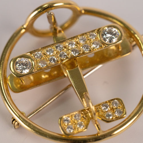 Broche Broche avion en or jaune et diamants, années 1940 58 Facettes