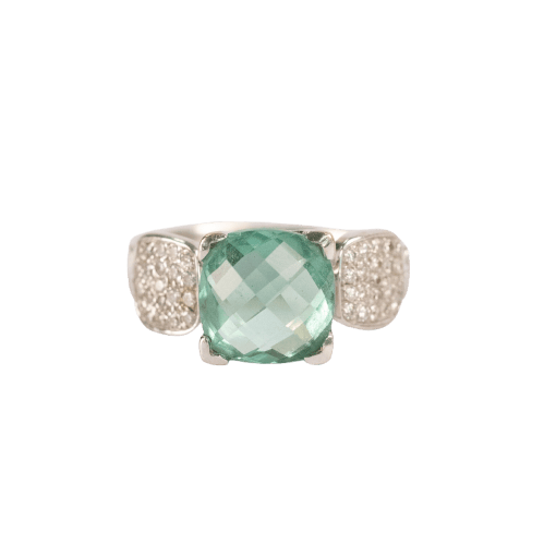 Bague 61 Bague Contemporaine En Or Blanc, Topaze Bleu Clair Et Diamants 58 Facettes
