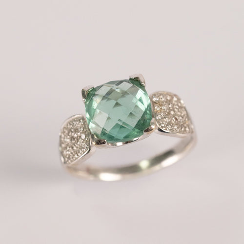 Bague 61 Bague Contemporaine En Or Blanc, Topaze Bleu Clair Et Diamants 58 Facettes