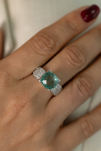 Bague 61 Bague Contemporaine En Or Blanc, Topaze Bleu Clair Et Diamants 58 Facettes