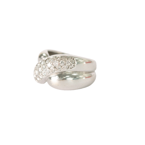 Bague 52 Bague Croisée Vintage Or Blanc Pavée de Diamants 58 Facettes