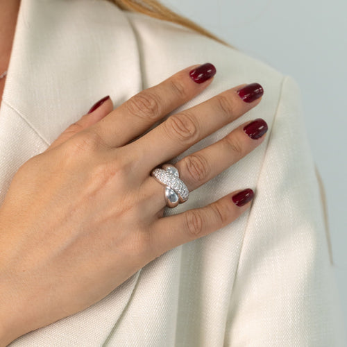 Bague 52 Bague Croisée Vintage Or Blanc Pavée de Diamants 58 Facettes