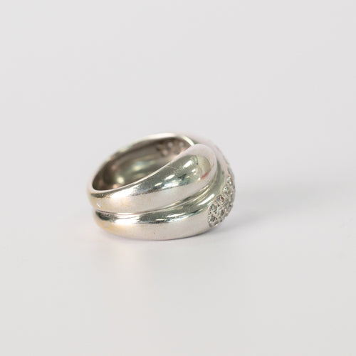 Bague 52 Bague Croisée Vintage Or Blanc Pavée de Diamants 58 Facettes