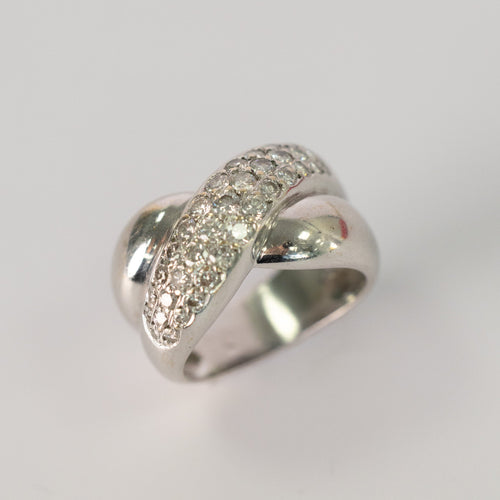 Bague 52 Bague Croisée Vintage Or Blanc Pavée de Diamants 58 Facettes