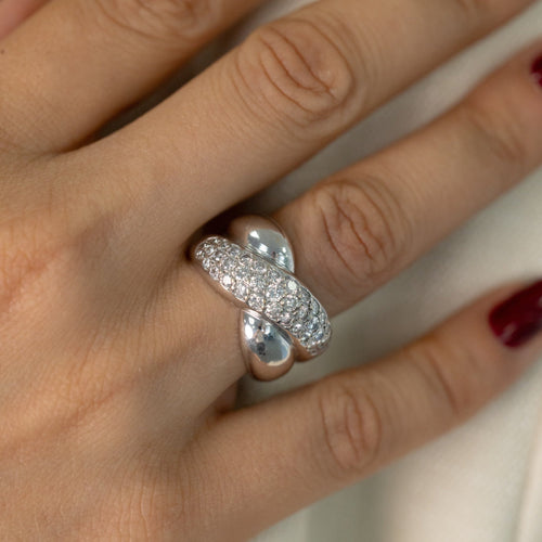 Bague 52 Bague Croisée Vintage Or Blanc Pavée de Diamants 58 Facettes