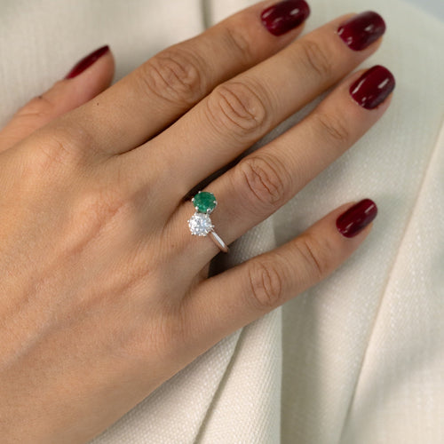 Bague 51 Bague Toi et Moi Émeraude et Diamant 0,75 ct, Or Blanc 58 Facettes