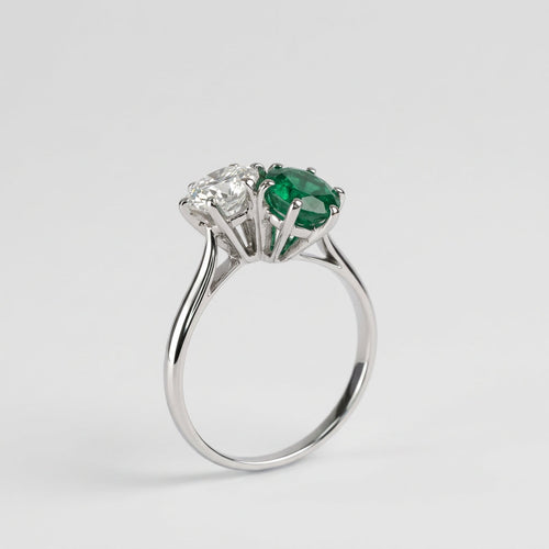 Bague 51 Bague Toi et Moi Émeraude et Diamant 0,75 ct, Or Blanc 58 Facettes