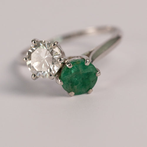 Bague 51 Bague Toi et Moi Émeraude et Diamant 0,75 ct, Or Blanc 58 Facettes