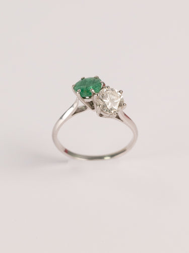 Bague 51 Bague Toi et Moi Émeraude et Diamant 0,75 ct, Or Blanc 58 Facettes