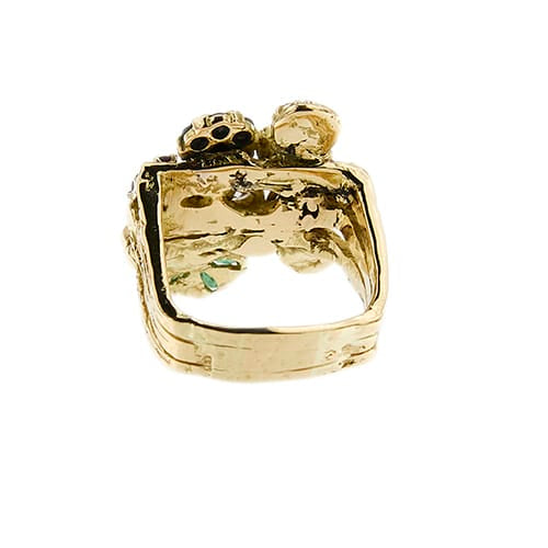 Bague 60 Bague à fleurs en or jaune 18k, rubis, saphirs, émeraudes et diamants 58 Facettes 35999