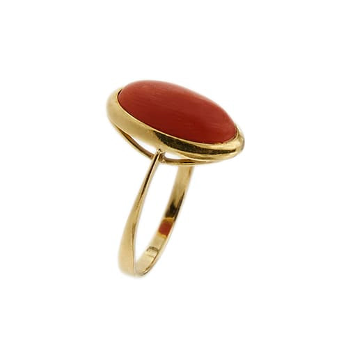 Bague Bague en or jaune 18 ct avec corail rouge 58 Facettes 42670