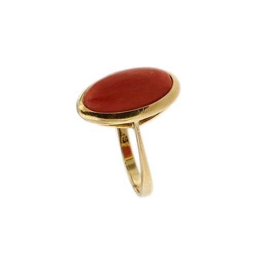Bague Bague en or jaune 18 ct avec corail rouge 58 Facettes 42670