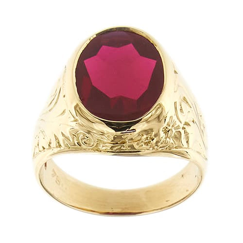 Bague Bague chevalière avec rubis synthétique 58 Facettes 34079