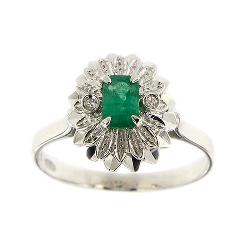 Bague 53 Bague fleur en or blanc 18 kt, émeraude et diamants 58 Facettes 40468