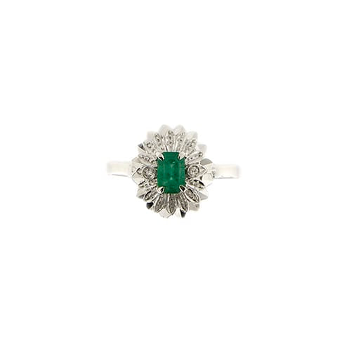 Bague 53 Bague fleur en or blanc 18 kt, émeraude et diamants 58 Facettes 40468