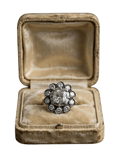 Bague 53 Bague ancienne à rosette avec diamants taille ancienne, env. 2,60 ct 58 Facettes 517/26 G