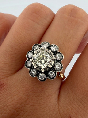 Bague 53 Bague ancienne à rosette avec diamants taille ancienne, env. 2,60 ct 58 Facettes 517/26 G