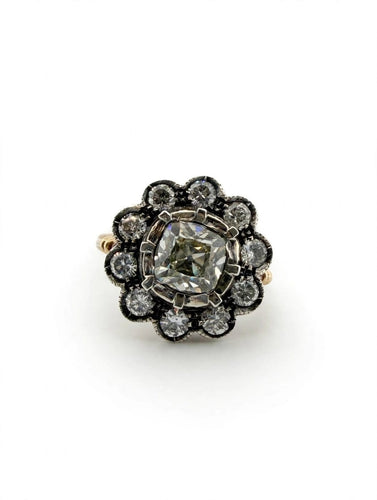 Bague 53 Bague ancienne à rosette avec diamants taille ancienne, env. 2,60 ct 58 Facettes 517/26 G
