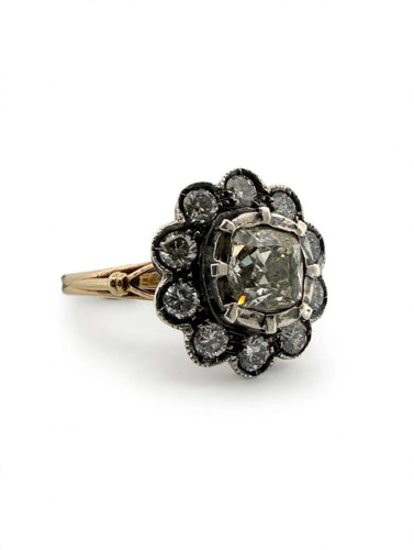Bague 53 Bague ancienne à rosette avec diamants taille ancienne, env. 2,60 ct 58 Facettes 517/26 G
