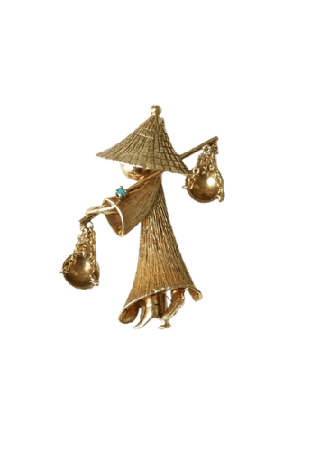 Broche Broche porteuse d’eau asiatique en or jaune, années 1960 58 Facettes
