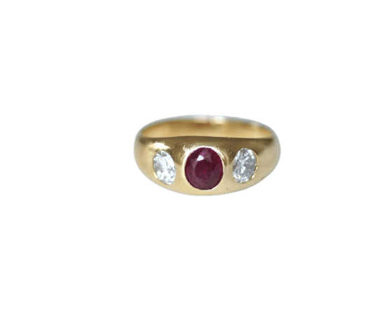 Bague 52 Bague ancienne - Jonc en or jaune, rubis birman et diamants 58 Facettes