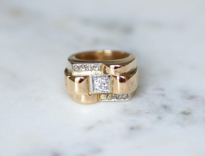 Bague 54 Bague Tank - diamants 0,50 ct en or et platine 58 Facettes