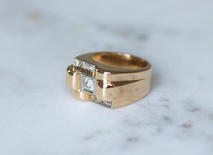 Bague 54 Bague Tank - diamants 0,50 ct en or et platine 58 Facettes